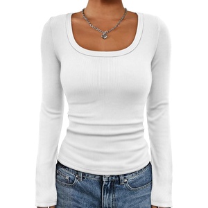 ATHMILE Womens Scoop Neck Long Sleeve Tops Fashion Ribbed Knit Shirts Slim Fitted Casual Basic Tee T Shirt for Women 2026(A-white)