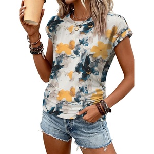ATHMILE Womens Summer Tops Cap Sleeve Ruched Tshirts Business Casual Crewneck Trendy Outfits Basic Fashion Dressy Clothes(Multiteal)