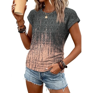 ATHMILE Womens Summer Tops Cap Sleeve Ruched Tshirts Business Casual Crewneck Trendy Outfits Basic Fashion Dressy Clothes(Tie-dye Coral)
