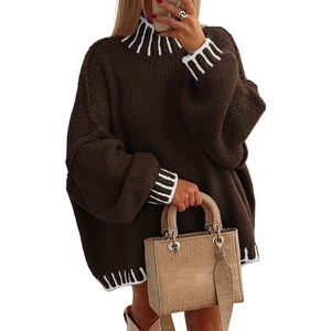 ATHMILE Womens Sweaters Fall Oversized Pullover Long Sleeve Mock Neck Chunky Knit Jumper Tops Winter Fashion Clothing 2025(Brown)