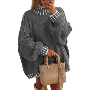 ATHMILE Womens Sweaters Fall Oversized Pullover Long Sleeve Mock Neck Chunky Knit Jumper Tops Winter Fashion Clothing 2025(Grey)