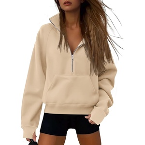 ATHMILE Womens Sweatshirts Half Zip Cropped Pullover Fleece Quarter Zipper Hoodies 2026 Fall Fashion Outfits Clothes(Apricot)