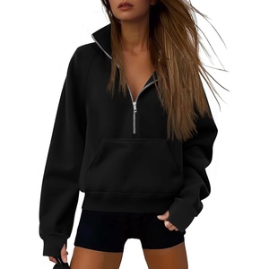 ATHMILE Womens Sweatshirts Half Zip Cropped Pullover Fleece Quarter Zipper Hoodies 2026 Fall Fashion Outfits Clothes(Black)
