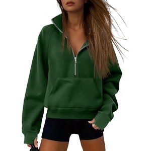 ATHMILE Womens Sweatshirts Half Zip Cropped Pullover Fleece Quarter Zipper Hoodies 2026 Fall Fashion Outfits Clothes(Darkgreen)