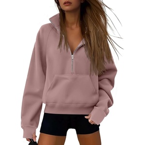 ATHMILE Womens Sweatshirts Half Zip Cropped Pullover Fleece Quarter Zipper Hoodies 2026 Fall Fashion Outfits Clothes(Darkpink)