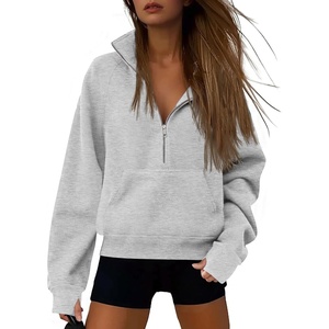 ATHMILE Womens Sweatshirts Half Zip Cropped Pullover Fleece Quarter Zipper Hoodies 2026 Fall Fashion Outfits Clothes(Grey)