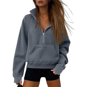 ATHMILE Womens Sweatshirts Half Zip Cropped Pullover Fleece Quarter Zipper Hoodies 2026 Fall Fashion Outfits Clothes(Greyblue)
