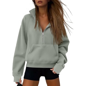 ATHMILE Womens Sweatshirts Half Zip Cropped Pullover Fleece Quarter Zipper Hoodies 2026 Fall Fashion Outfits Clothes(Greygreen)