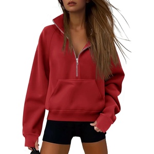 ATHMILE Womens Sweatshirts Half Zip Cropped Pullover Fleece Quarter Zipper Hoodies 2026 Fall Fashion Outfits Clothes(Red)