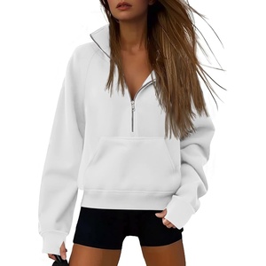 ATHMILE Womens Sweatshirts Half Zip Cropped Pullover Fleece Quarter Zipper Hoodies 2026 Fall Fashion Outfits Clothes(White)