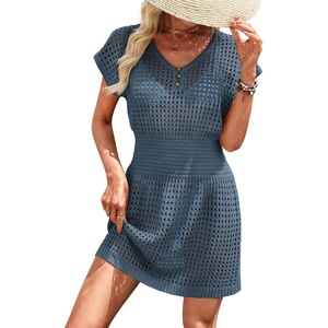ATHMILE Womens Swimsuit Cover Up 2026 Short Sleeve V Neck Crochet Bathing Suit Beach Dress Summer Bikini Cover ups(Deep Teal)