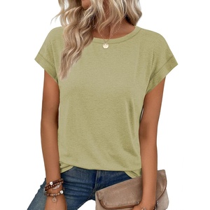 ATHMILE Womens Tops Summer Basic T Shirts Business Casual Loose Fit Cap Sleeve Tee Cute Clothes Trendy Fashion Outfits Light Green