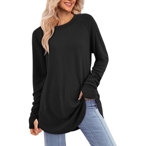 ATHMILE Womens Tunic Tops Long Sleeve Thumb Hole Shirts Fall Sweater Crew Neck Winter Fashion Clothes 2025(Black)