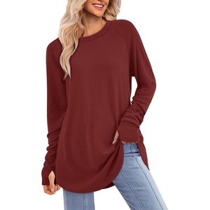 ATHMILE Womens Tunic Tops Long Sleeve Thumb Hole Shirts Fall Sweater Crew Neck Winter Fashion Clothes 2025(Wine Red)