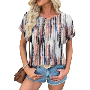 ATHMILE Women’s Tunics Loose Fit Dressy Blouses Summer Short Sleeve Tops with Curved Hem Beach Vacation Clothes for Women(Tie Dye)