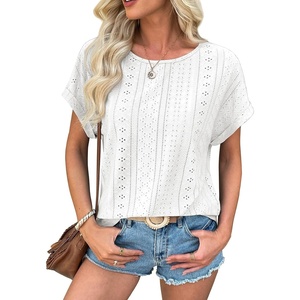 ATHMILE Women’s Tunics Loose Fit Dressy Blouses Summer Short Sleeve Tops with Curved Hem Beach Vacation Clothes for Women(White)