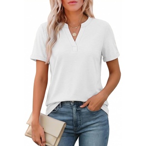 ATHMILE Womens V Neck 3/4 Sleeve T Shirts Spring Summer Tops Tunic Casual Tees Henley Beach Vacation Basic Fashion Clothes(Short-white)