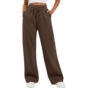 ATHMILE Women’s Wide Leg Fleece Lined Sweatpants High Waisted Baggy Drawstring Joggers Straight Leg Sweat Pants(Brown)