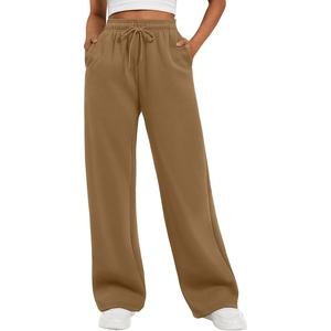 ATHMILE Women’s Wide Leg Fleece Lined Sweatpants High Waisted Baggy Drawstring Joggers Straight Leg Sweat Pants(Coffee Grey)