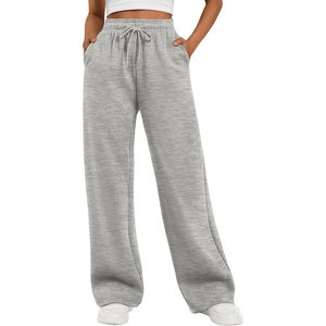 ATHMILE Women’s Wide Leg Fleece Lined Sweatpants High Waisted Baggy Drawstring Joggers Straight Leg Sweat Pants(Dark Grey)