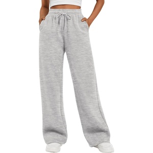 ATHMILE Women’s Wide Leg Fleece Lined Sweatpants High Waisted Baggy Drawstring Joggers Straight Leg Sweat Pants(Grey)