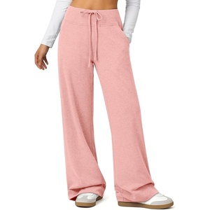 ATHMILE Womens Wide Leg Sweatpants Baggy High-Waisted Drawstring Sweat Pants Fashion Comfy Joggers with Pockets(Pink)