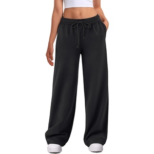 ATHMILE Women’s Wide Leg Sweatpants High Waisted Baggy Interior Drawstring Joggers Straight Leg Sweat Pants with Pockets(Black)