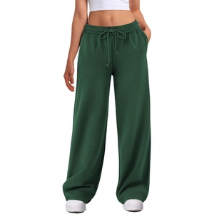ATHMILE Women’s Wide Leg Sweatpants High Waisted Baggy Interior Drawstring Joggers Straight Leg Sweat Pants with Pockets(Dark Green)