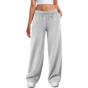 ATHMILE Women’s Wide Leg Sweatpants High Waisted Baggy Interior Drawstring Joggers Straight Leg Sweat Pants with Pockets(Grey)