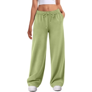 ATHMILE Women’s Wide Leg Sweatpants High Waisted Baggy Interior Drawstring Joggers Straight Leg Sweat Pants with Pockets(Light Green)