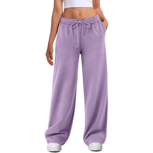 ATHMILE Women’s Wide Leg Sweatpants High Waisted Baggy Interior Drawstring Joggers Straight Leg Sweat Pants with Pockets(Light Purple)