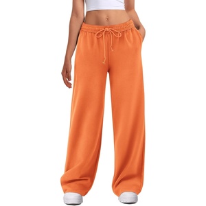 ATHMILE Women’s Wide Leg Sweatpants High Waisted Baggy Interior Drawstring Joggers Straight Leg Sweat Pants with Pockets(Orange)