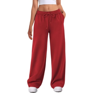 ATHMILE Women’s Wide Leg Sweatpants High Waisted Baggy Interior Drawstring Joggers Straight Leg Sweat Pants with Pockets(Red)