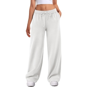 ATHMILE Women’s Wide Leg Sweatpants High Waisted Baggy Interior Drawstring Joggers Straight Leg Sweat Pants with Pockets(White)