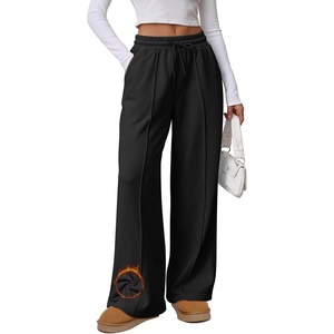 ATHMILE Womens Wide Leg Sweatpants High Waisted Baggy Pants Fashion Teen Girl Drawstring Athletic Joggers(Fleece-black)