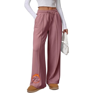 ATHMILE Womens Wide Leg Sweatpants High Waisted Baggy Pants Fashion Teen Girl Drawstring Athletic Joggers(Fleece-dark Pink)