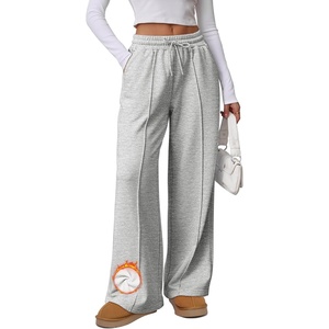 ATHMILE Womens Wide Leg Sweatpants High Waisted Baggy Pants Fashion Teen Girl Drawstring Athletic Joggers(Fleece-grey)