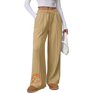 ATHMILE Womens Wide Leg Sweatpants High Waisted Baggy Pants Fashion Teen Girl Drawstring Athletic Joggers(Fleece-light Brown)