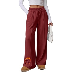 ATHMILE Womens Wide Leg Sweatpants High Waisted Baggy Pants Fashion Teen Girl Drawstring Athletic Joggers(Fleece-wine Red)