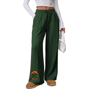 ATHMILE Womens Wide Leg Sweatpants High Waisted Baggy Pants Fashion Teen Girl Drawstring Athletic Joggers(Fleece-xmas Green)