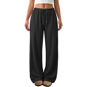 ATHMILE Womens Wide Leg Sweatpants Low Rise Baggy Pants Fall Fashion Lounge Lightweight Sweat Pants with Pockets(Black)