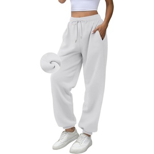 ATHMILE Yoga Pants with Pockets for Women Sweatpants Joggers Fleece Lined Baggy Cargo Work Lounge Snow High Waisted Fall Fashion White