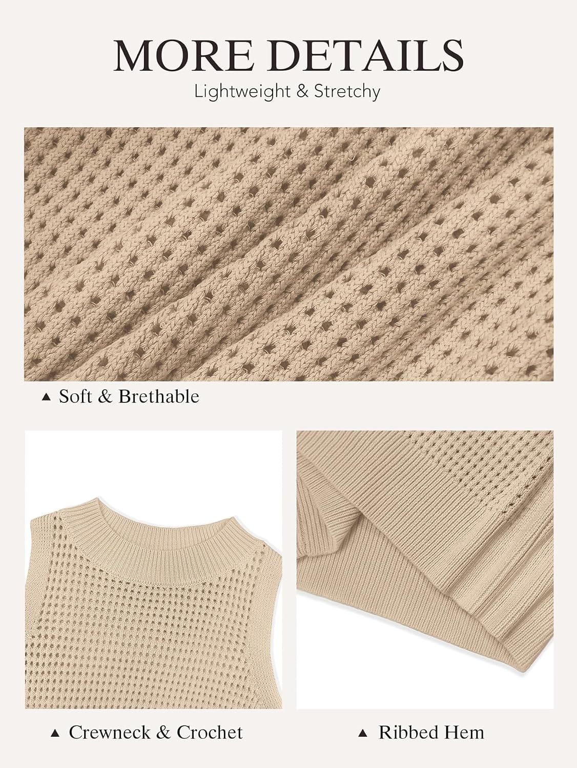 image:imageATHMILE Summer Crochet Tank Tops for Women 2026 Casual Crewneck Hollow Out Loose Knit Sleeveless Sweater Vest Top TrendyApricot