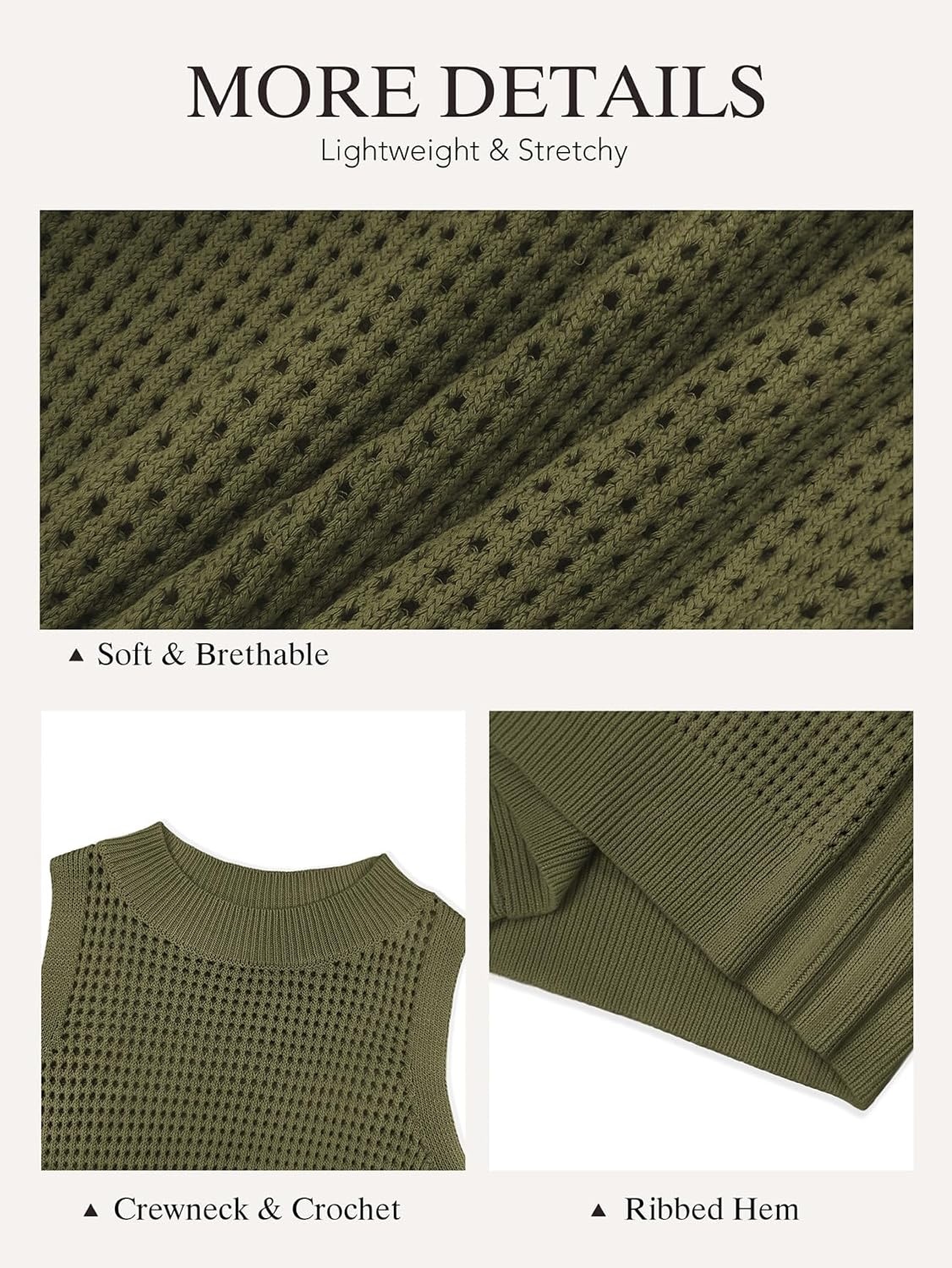 image:imageATHMILE Summer Crochet Tank Tops for Women 2026 Casual Crewneck Hollow Out Loose Knit Sleeveless Sweater Vest Top TrendyArmy Green