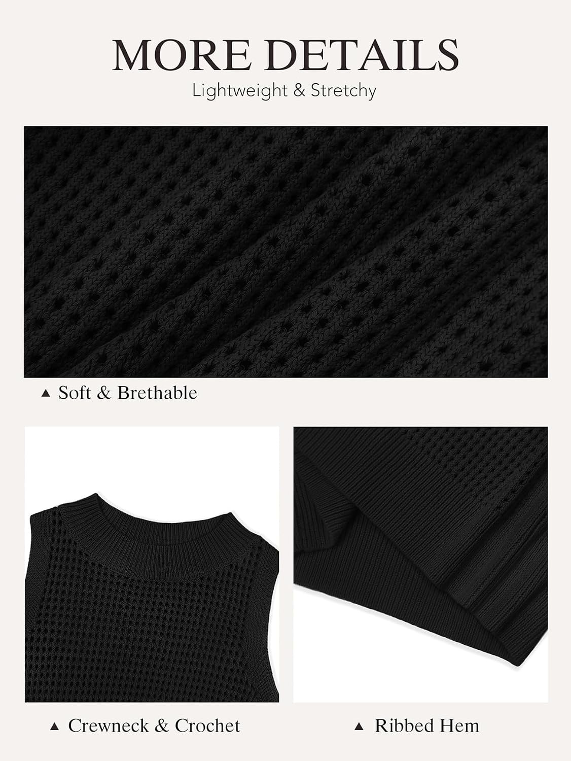 image:imageATHMILE Summer Crochet Tank Tops for Women 2026 Casual Crewneck Hollow Out Loose Knit Sleeveless Sweater Vest Top TrendyBlack