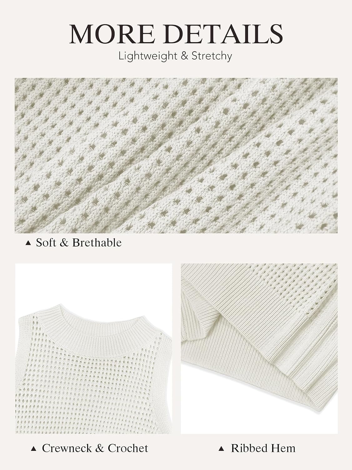 image:imageATHMILE Summer Crochet Tank Tops for Women 2026 Casual Crewneck Hollow Out Loose Knit Sleeveless Sweater Vest Top TrendyWhite