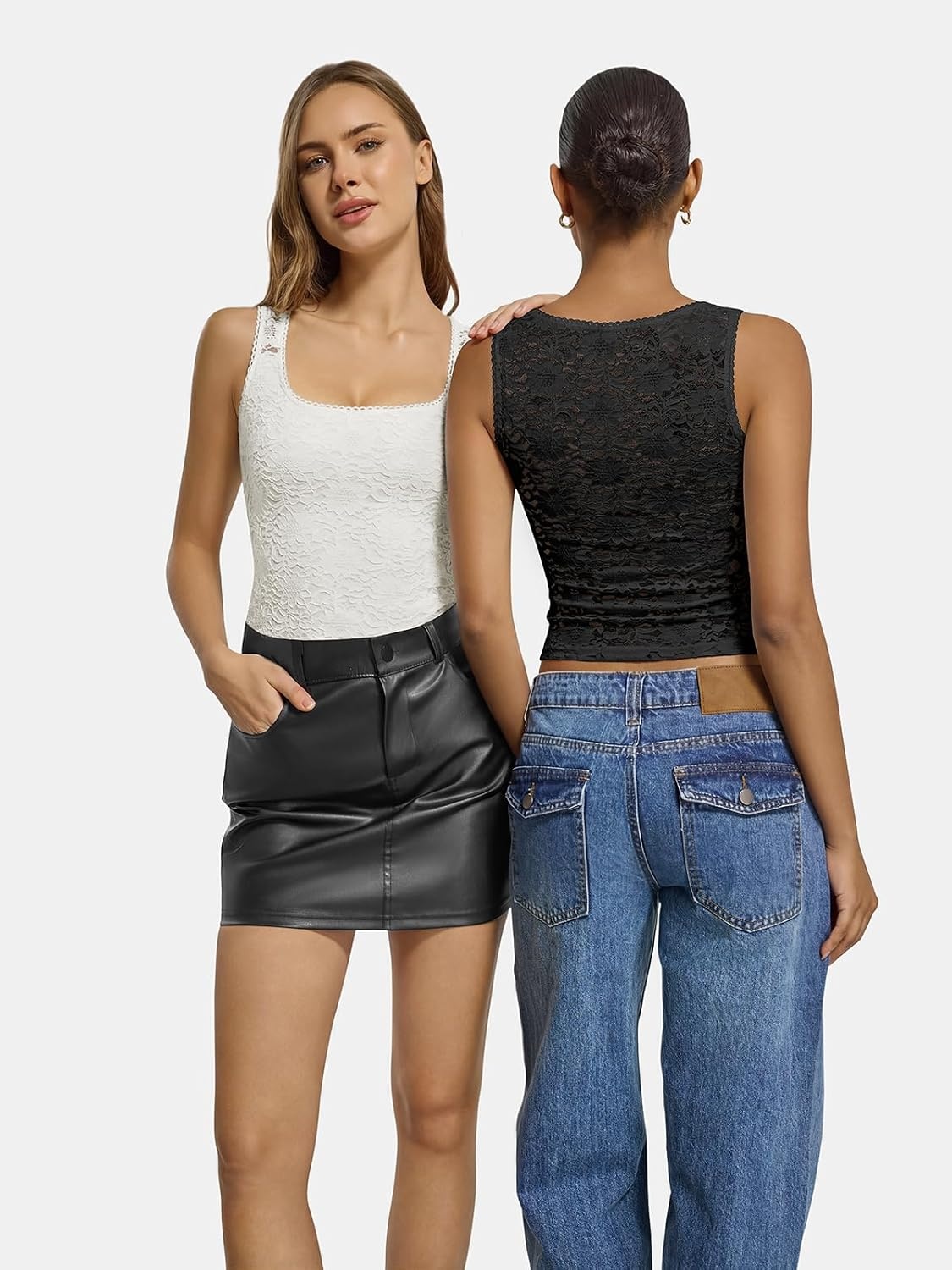 image:imageATHMILE Tank Top for Women Crop Square Neck Lace Trim Spring Summer Sleeveless Double Lined Basic Going Out Y2k Outfits 2026Black