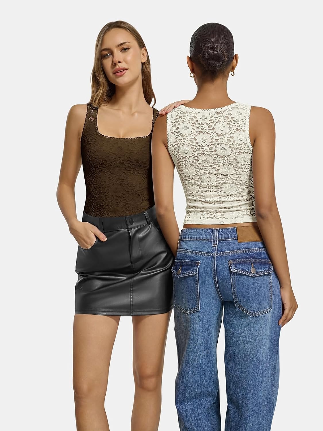 image:imageATHMILE Tank Top for Women Crop Square Neck Lace Trim Spring Summer Sleeveless Double Lined Basic Going Out Y2k Outfits 2026Brown