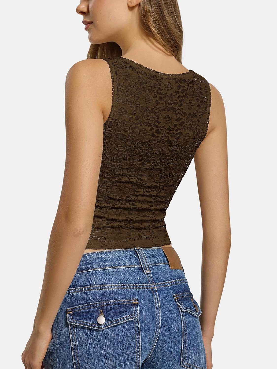 image:imageATHMILE Tank Top for Women Crop Square Neck Lace Trim Spring Summer Sleeveless Double Lined Basic Going Out Y2k Outfits 2026Brown