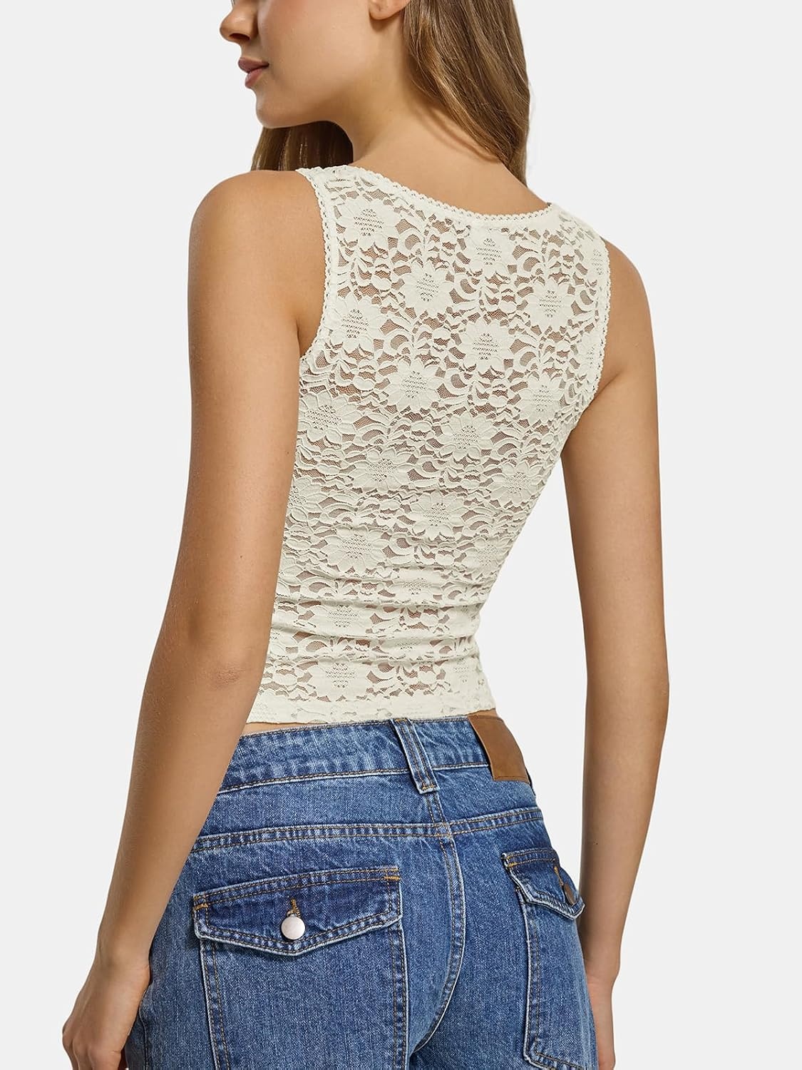 image:imageATHMILE Tank Top for Women Crop Square Neck Lace Trim Spring Summer Sleeveless Double Lined Basic Going Out Y2k Outfits 2026Offwhite